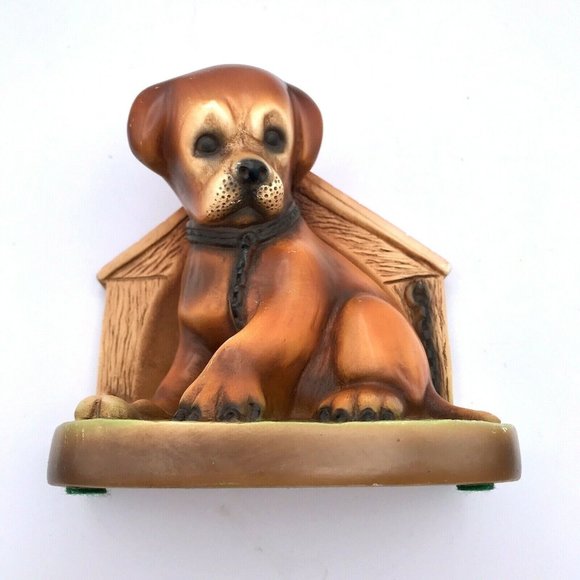 Bulldog Puppy Dog and Bone Doghouse Chalkware Single Bookend Figurine 5.5" VTG - Picture 2 of 7